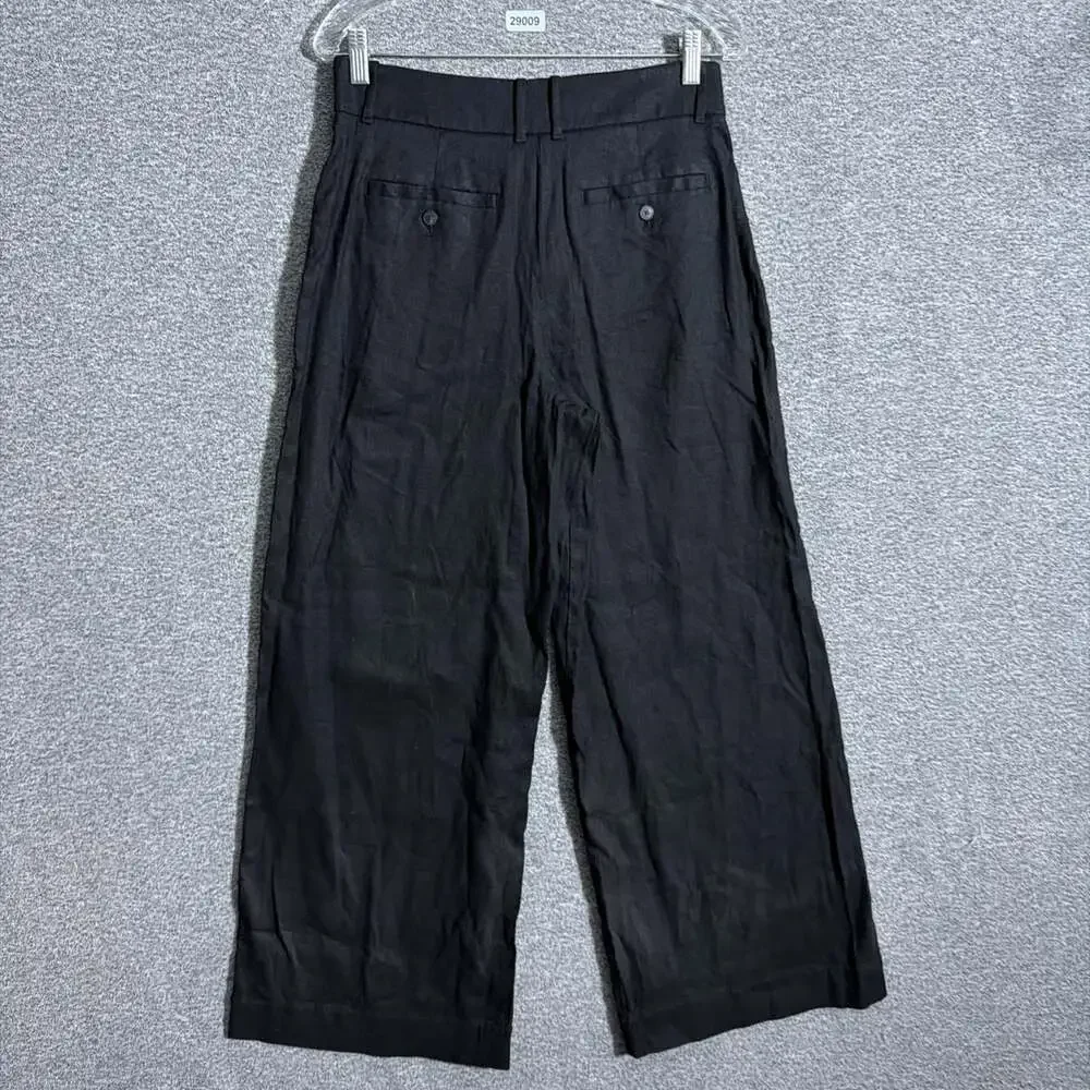 NWT Everlane Women's Size 6 Black Stretch Flax Linen Wide Leg High Rise Trouser